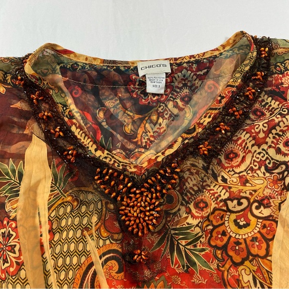 Chico’s Blouse Woman’s 3X Butterfly Style Sleeves Fun Print Earth tone color Top - Picture 5 of 11